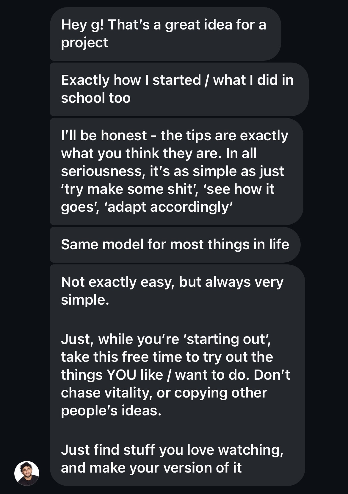 Creator advice response about making content, seeing how it goes and adapting