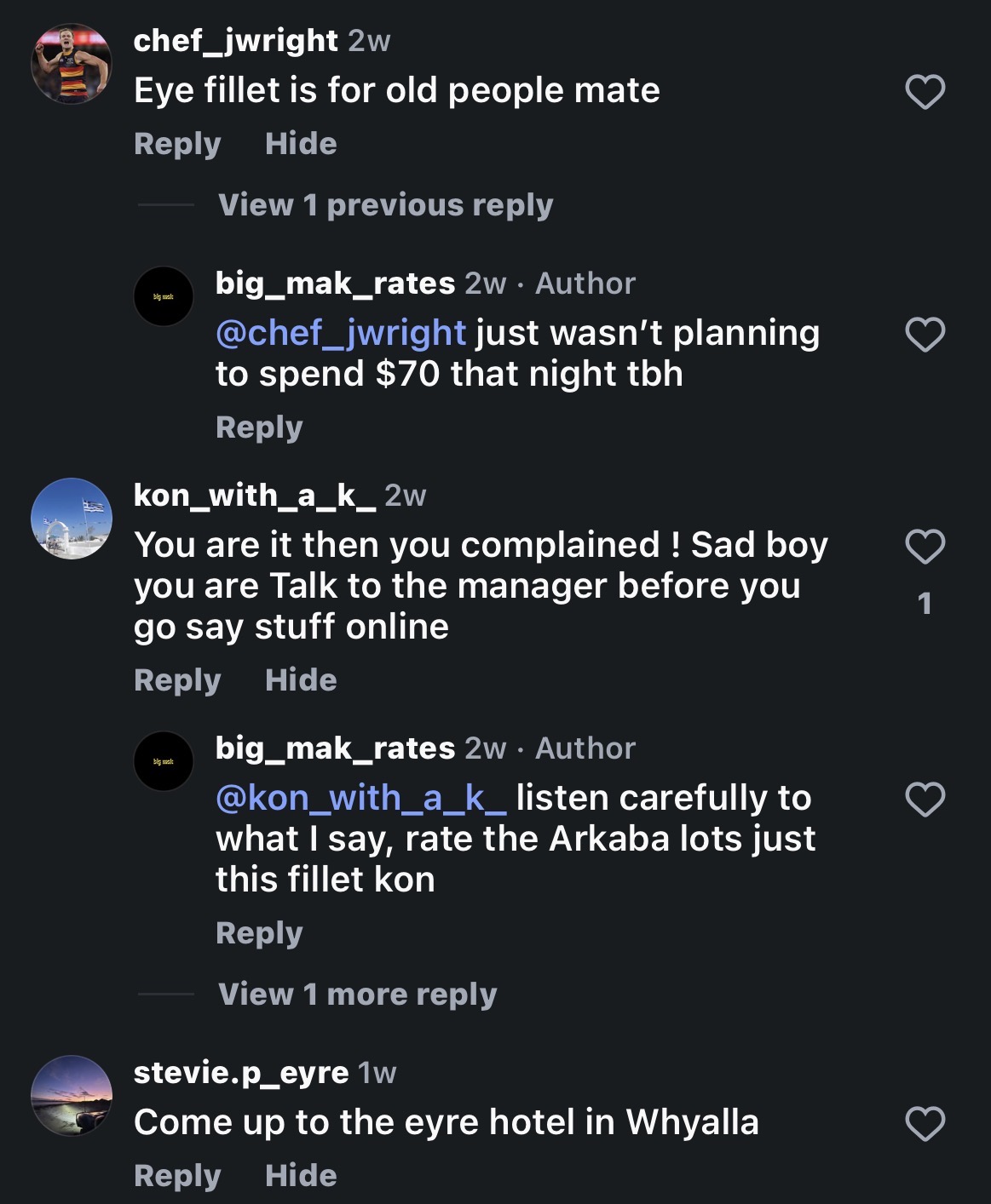 Arkaba comments discussing whether the reviewer should have complained to staff