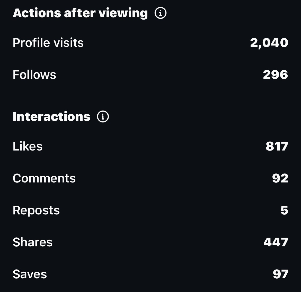 Arkaba actions after viewing showing profile visits, follows, likes, comments, reposts, shares and saves
